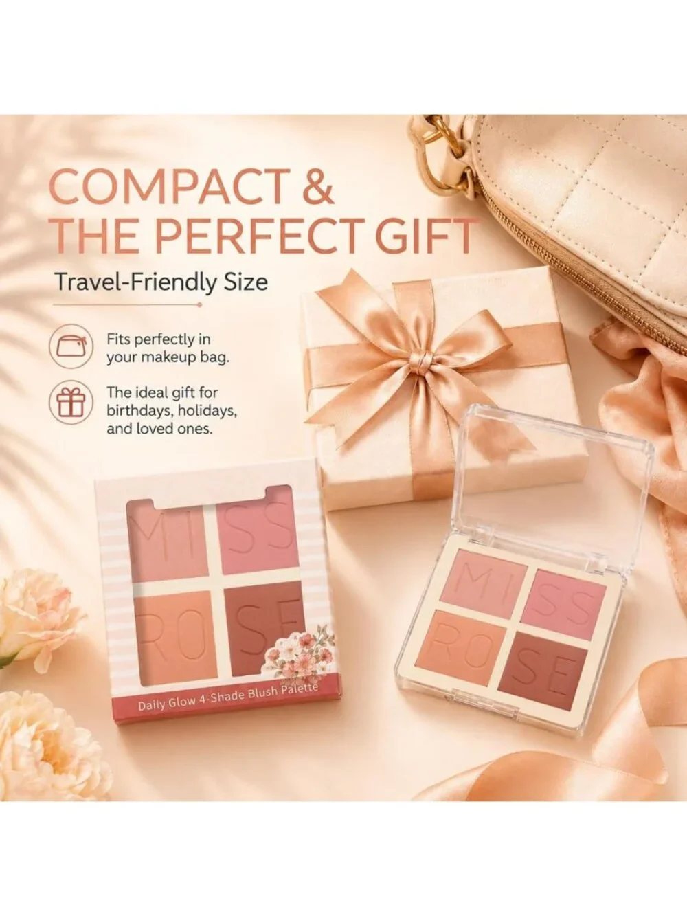 4-Color Matte Blush Palette - Highly Pigmented, Silky Smooth, Long-Lasting Cheek